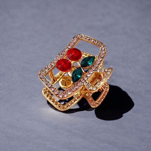 Cute Red Cherry Small Gold Hair Claw - Picture 3 of 4